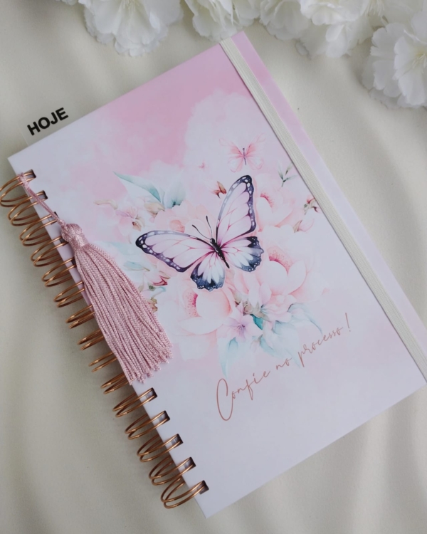 AGENDA LUXO | BORBOLETA COM FLORES ROSA