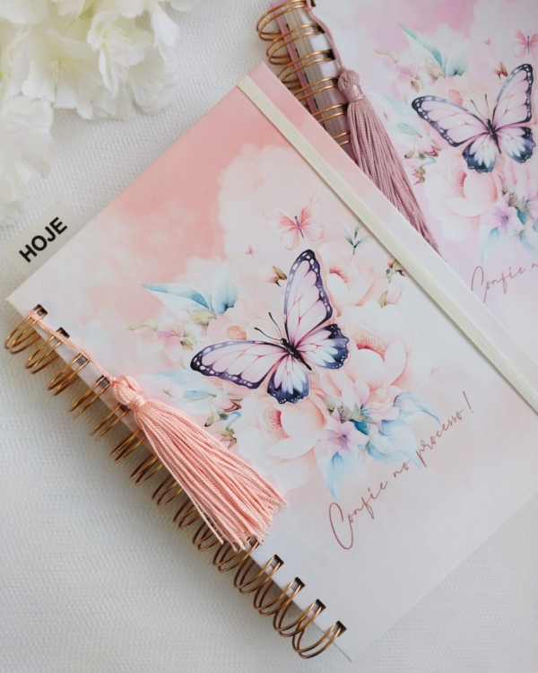 AGENDA LUXO | BORBOLETA COM FLORES ROSE GOLD