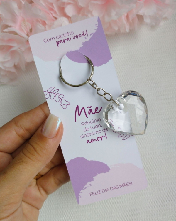 CARTÃO COM CHAVEIRO DE CORAÇÃO ACRÍLICO | DIA DAS MÃES